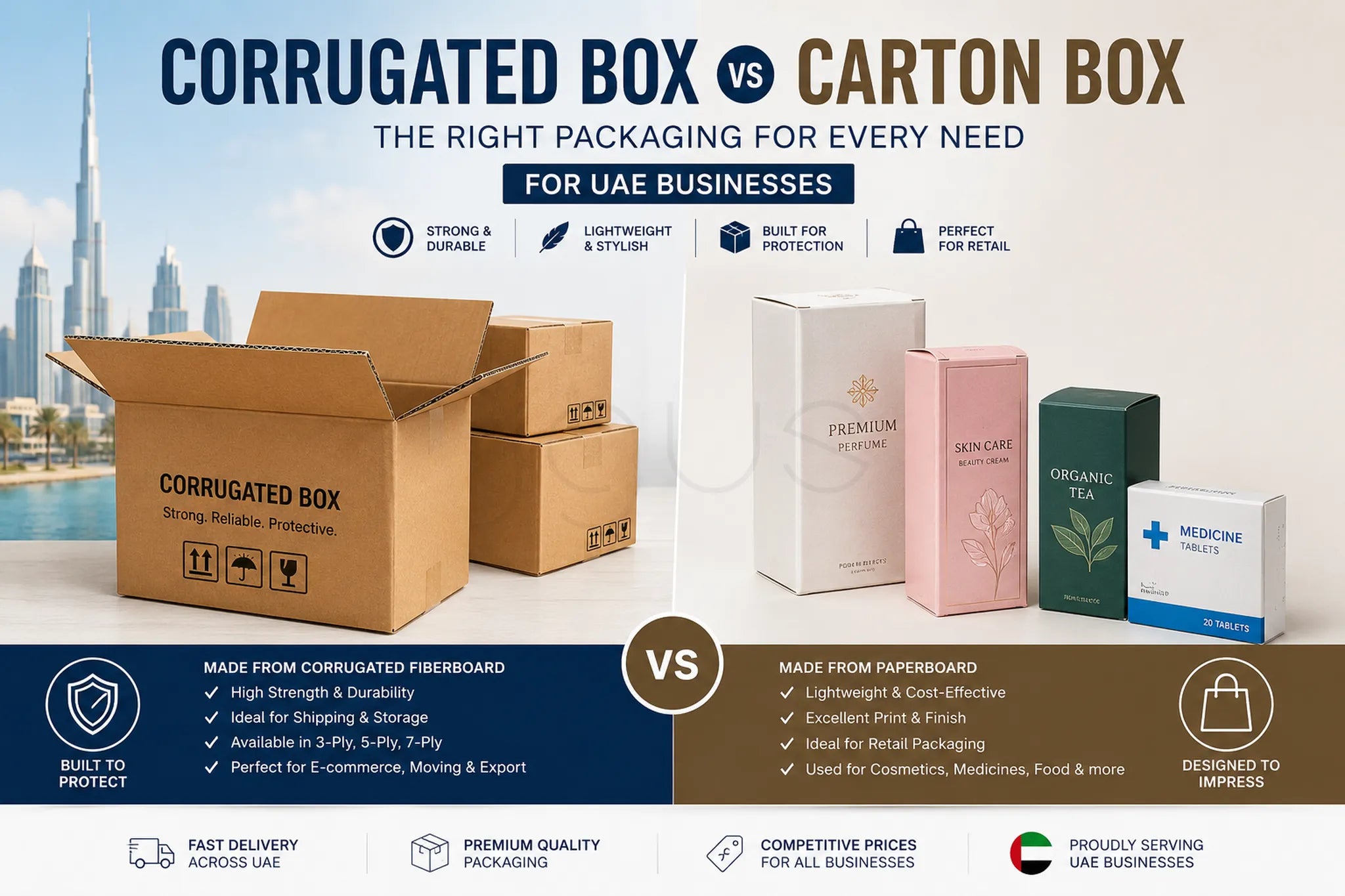 Corrugated Boxes vs Carton Boxes: What’s the Difference and Which Should UAE Businesses Choose?