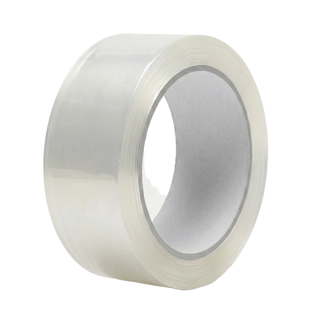 Roll of clear tape on a white background