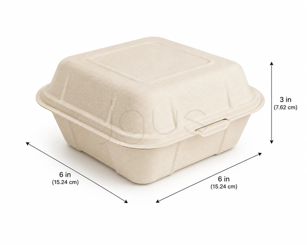 Burger Box Bagasse -6x6 Inch-500Pcs/Carton image 2 - JGUS Pack UAE size guide