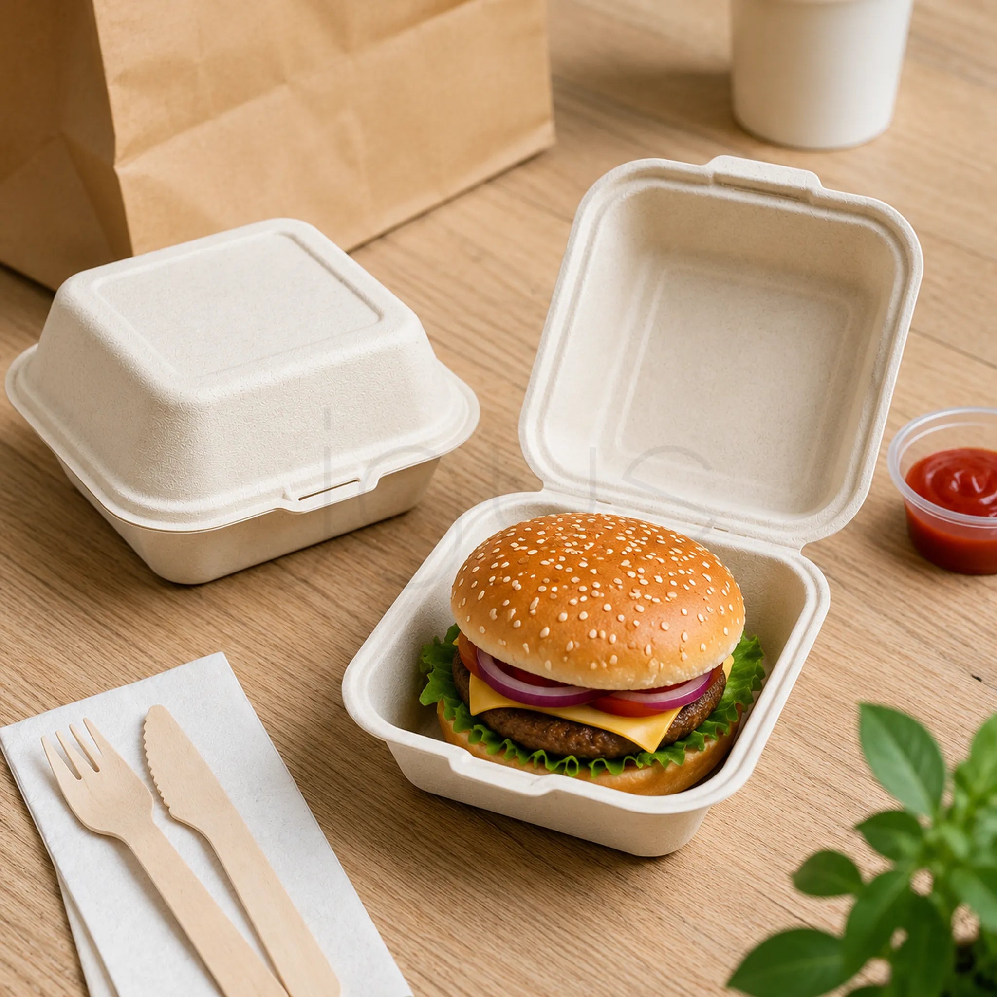 Burger Box Bagasse -6x6 Inch-500Pcs/Carton image 3 - JGUS Pack UAE open box usage