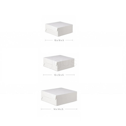 Three white boxes of different sizes with dimensions labeled on a white background