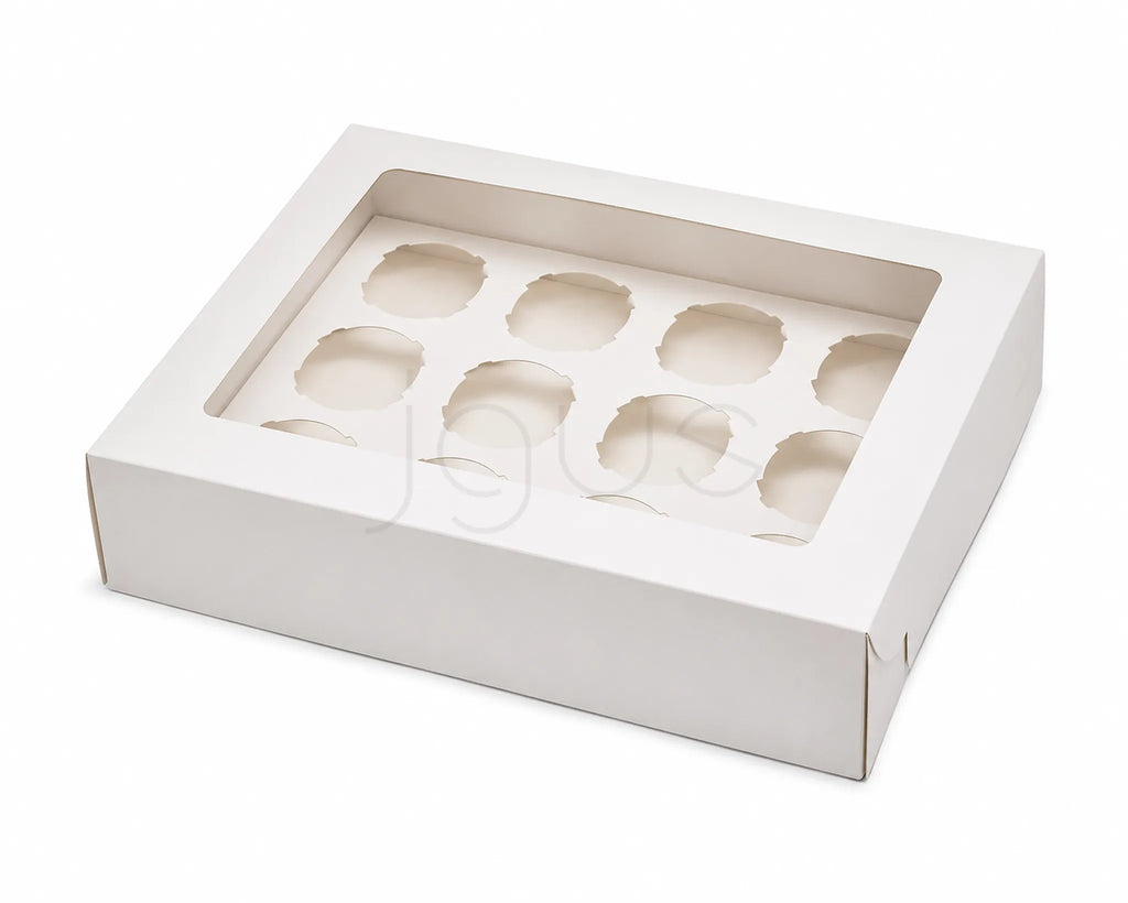 White cupcake box with clear window on a white background