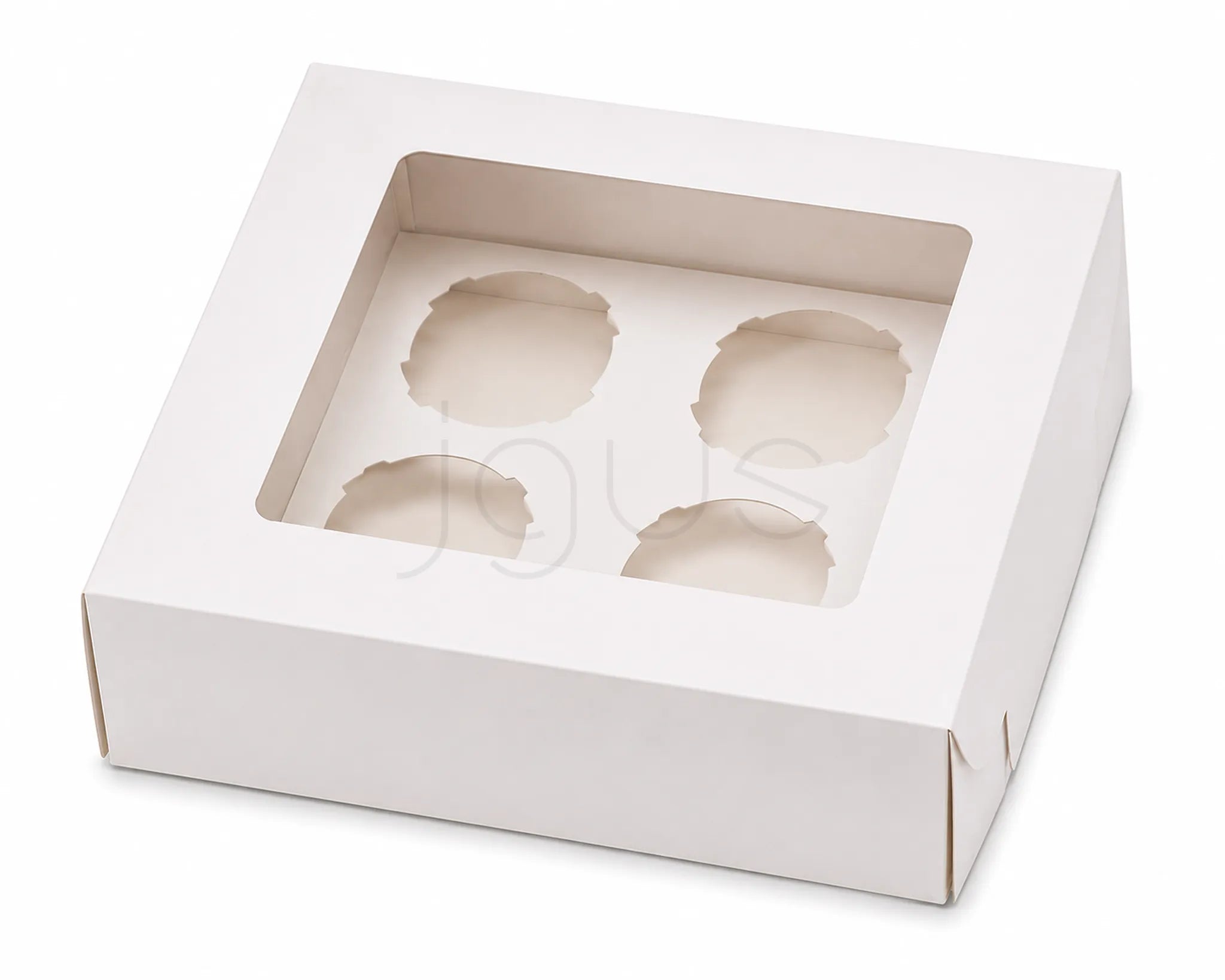 White cupcake box with clear window on a white background