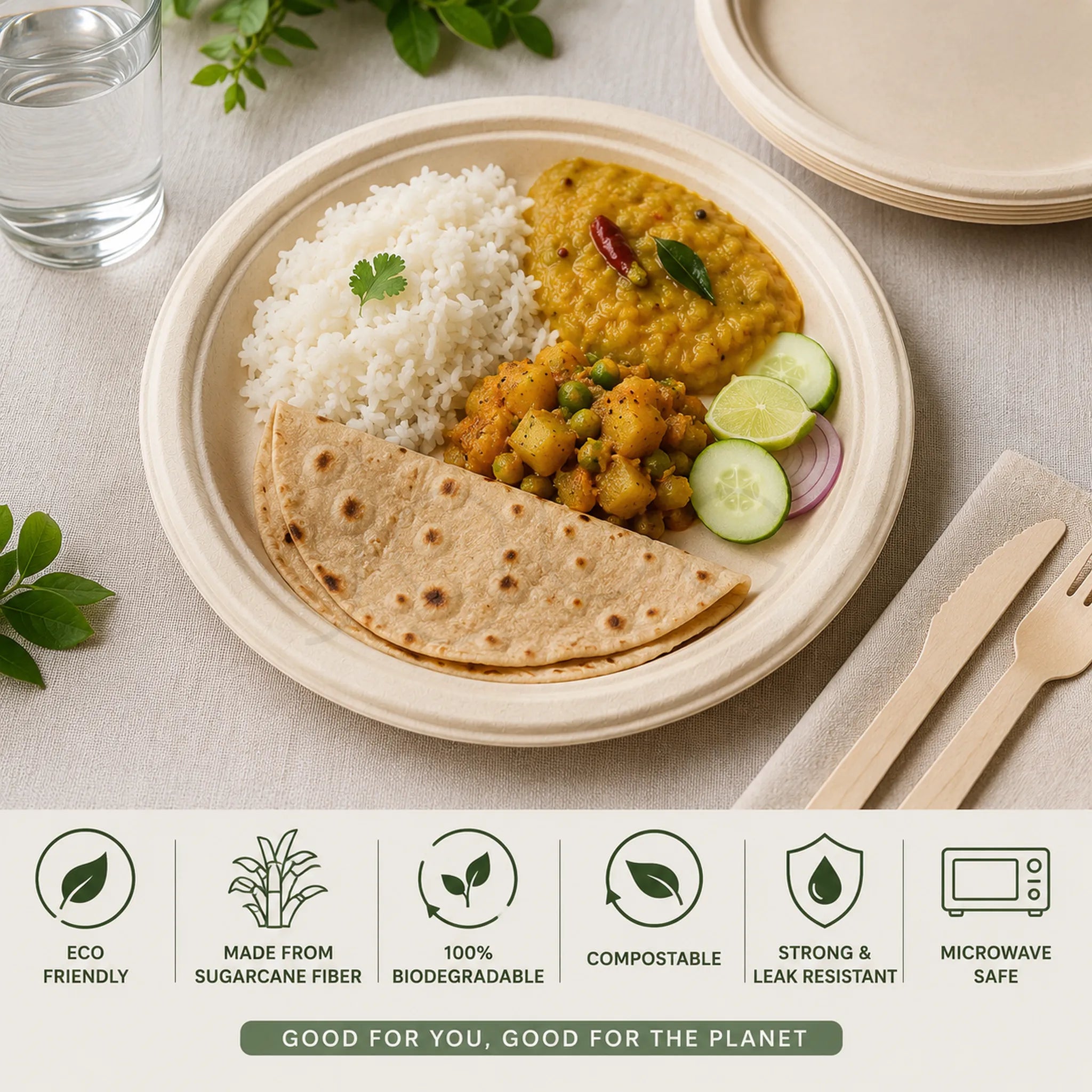 Eco Friendly Bagasse Bio plate  JGUS Pack UAE usage with food