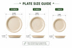 Plate size guide with three plate sizes labeled as 10 inch, 9 inch, and 7 inch, showing dimensions and measurements.