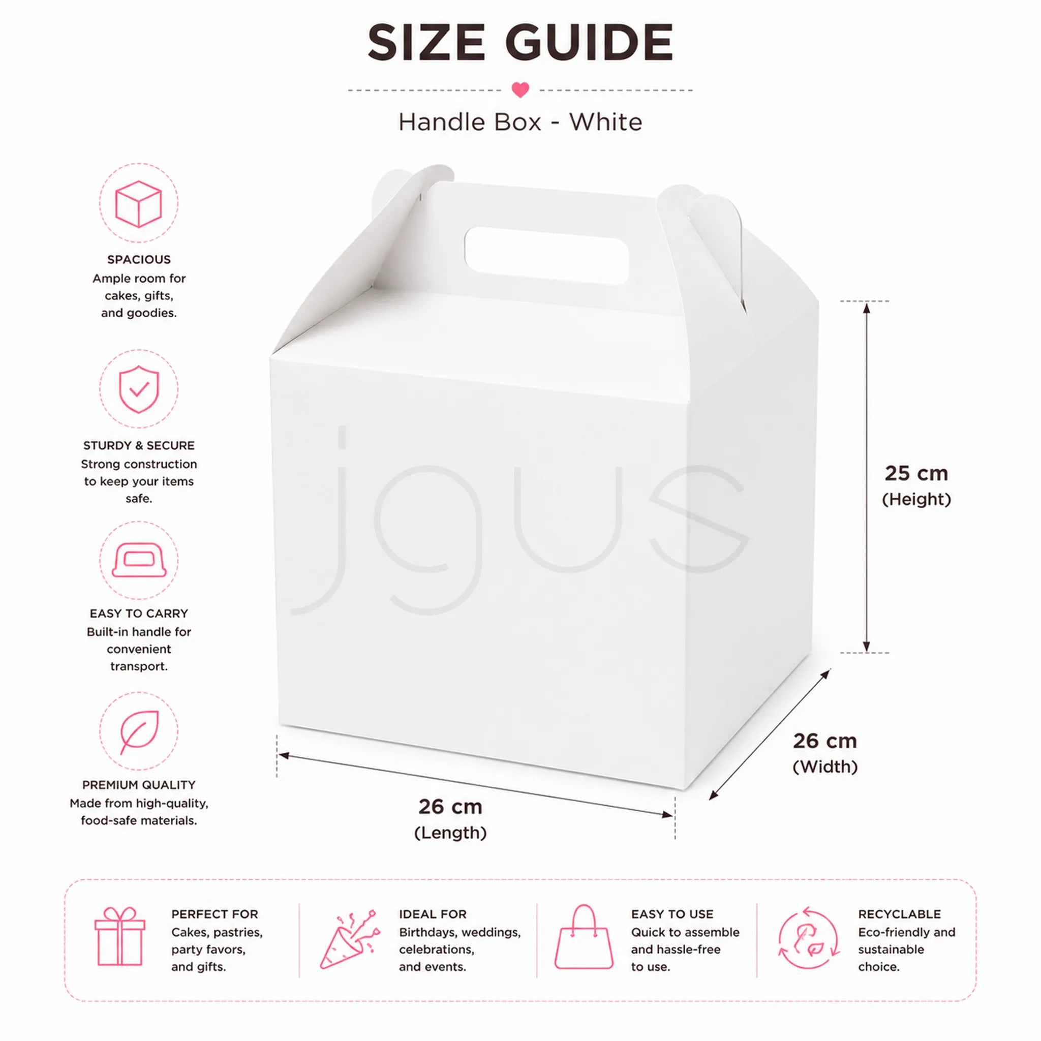 Handle Boxes-White-26x26x25CM image 2 - JGUS Pack UAE size guide