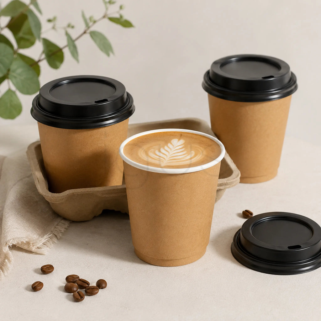 Kraft Paper Coffee Tea Karak Cup with Lid - 235 ml image 3 - JGUS Pack UAE usage