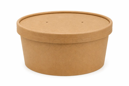 Brown kraft bowl with a lid on a white background