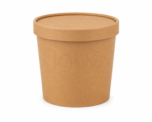 Brown paper kraft soup container with lid on a white background