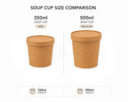 Comparison of 350ml and 500ml soup cups with text labels on a white background.