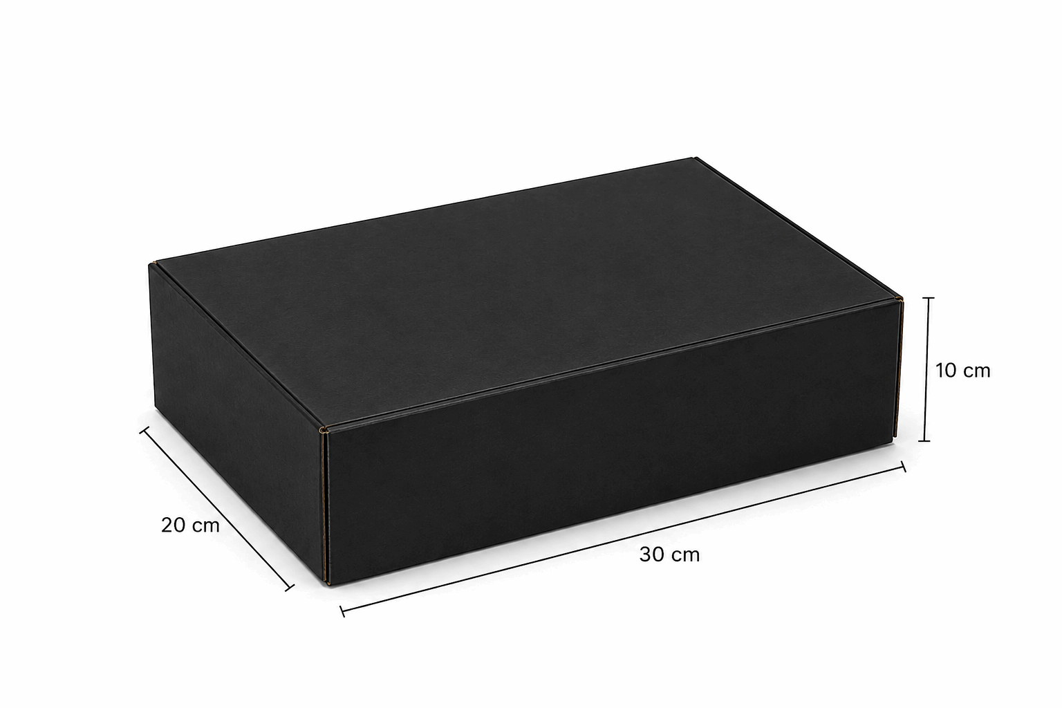 Black rectangular box with dimensions labeled on a white background