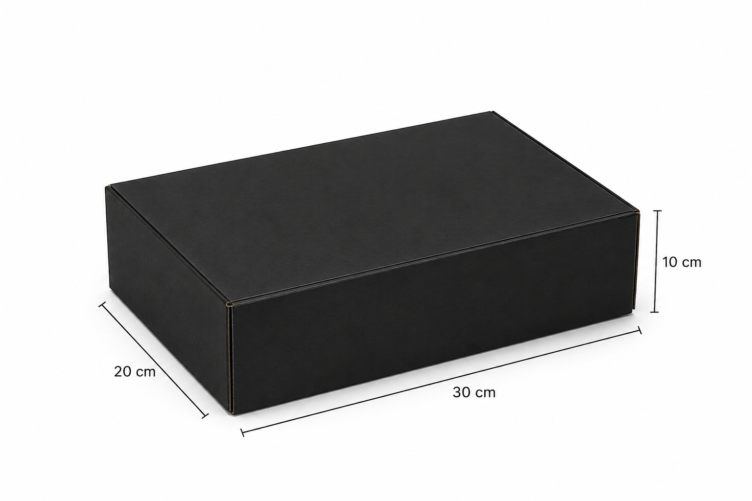 Black rectangular box with dimensions labeled on a white background