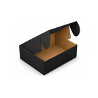 Black cardboard box with a brown interior on a white background