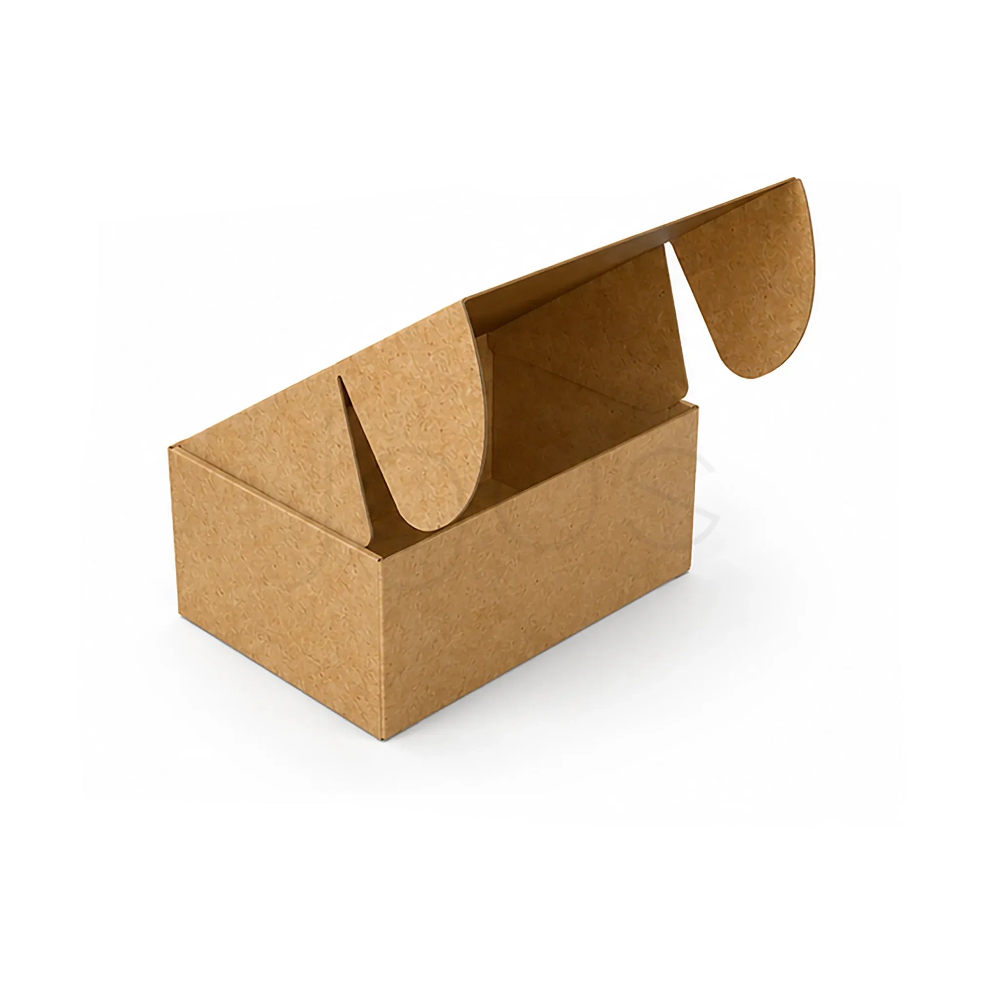 Brown cardboard box with a flap on a white background