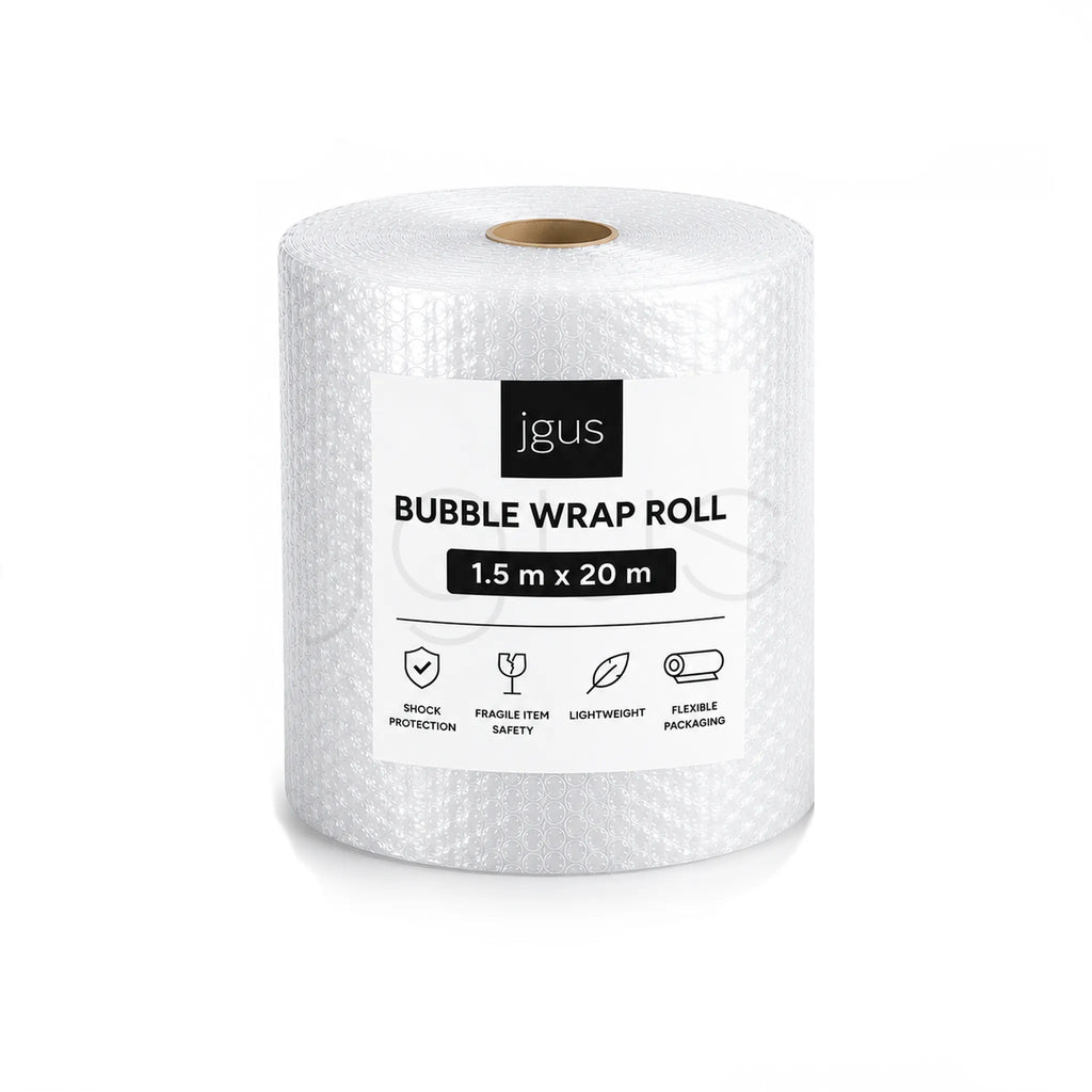 Roll of bubble wrap with jgus pack branding on a white background