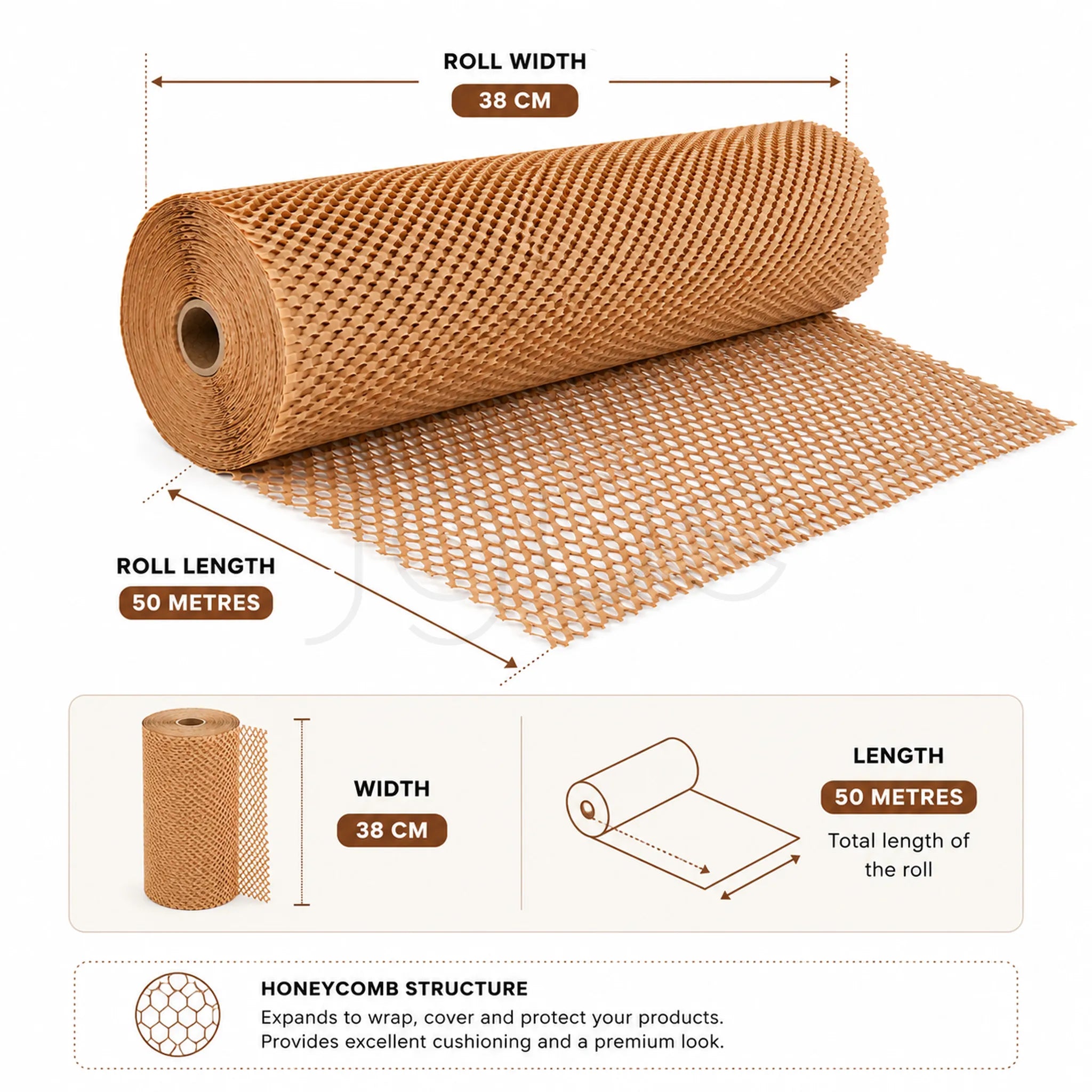 Honeycomb Kraft Wrap image 2 - JGUS Pack UAE size guide