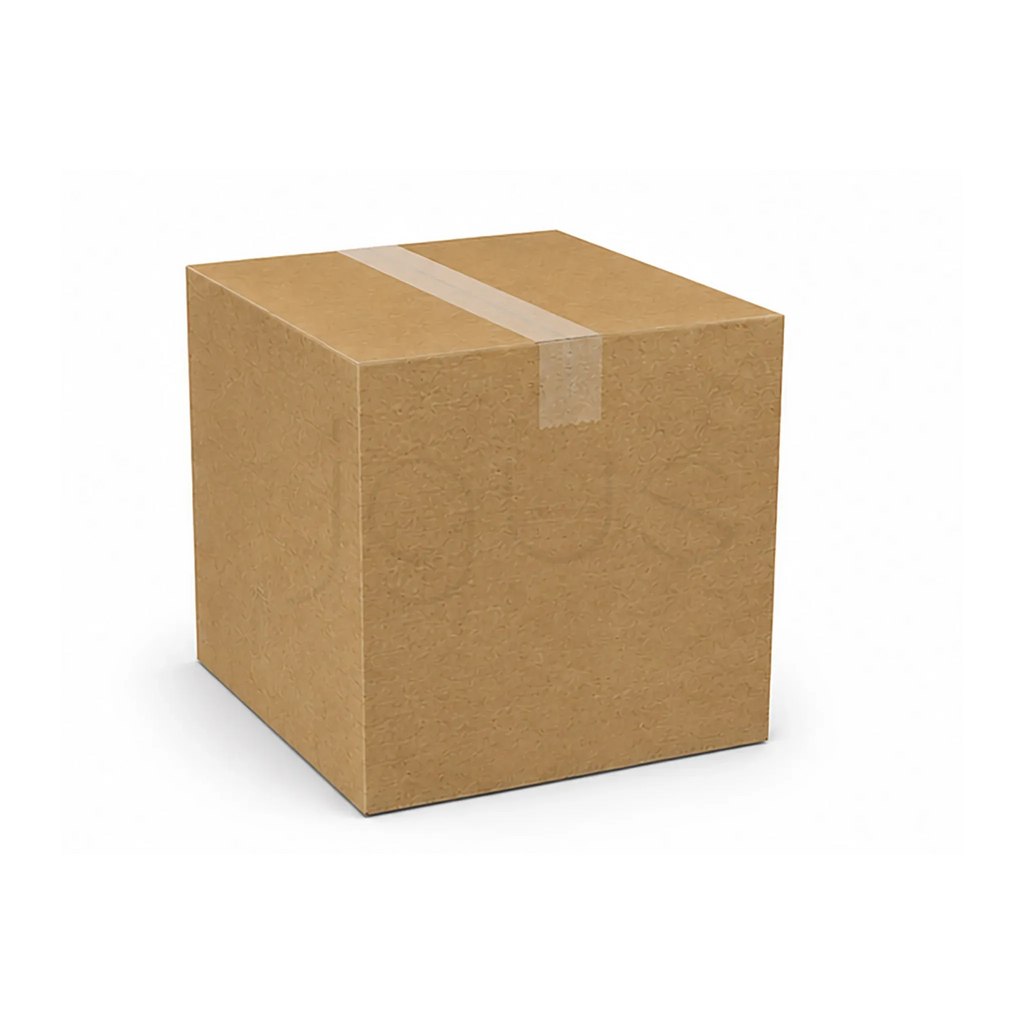 Brown cardboard box with a band on a white background