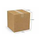 Brown cardboard box with dimensions labeled on a white background