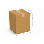 Brown cardboard box with dimensions labeled on a white background