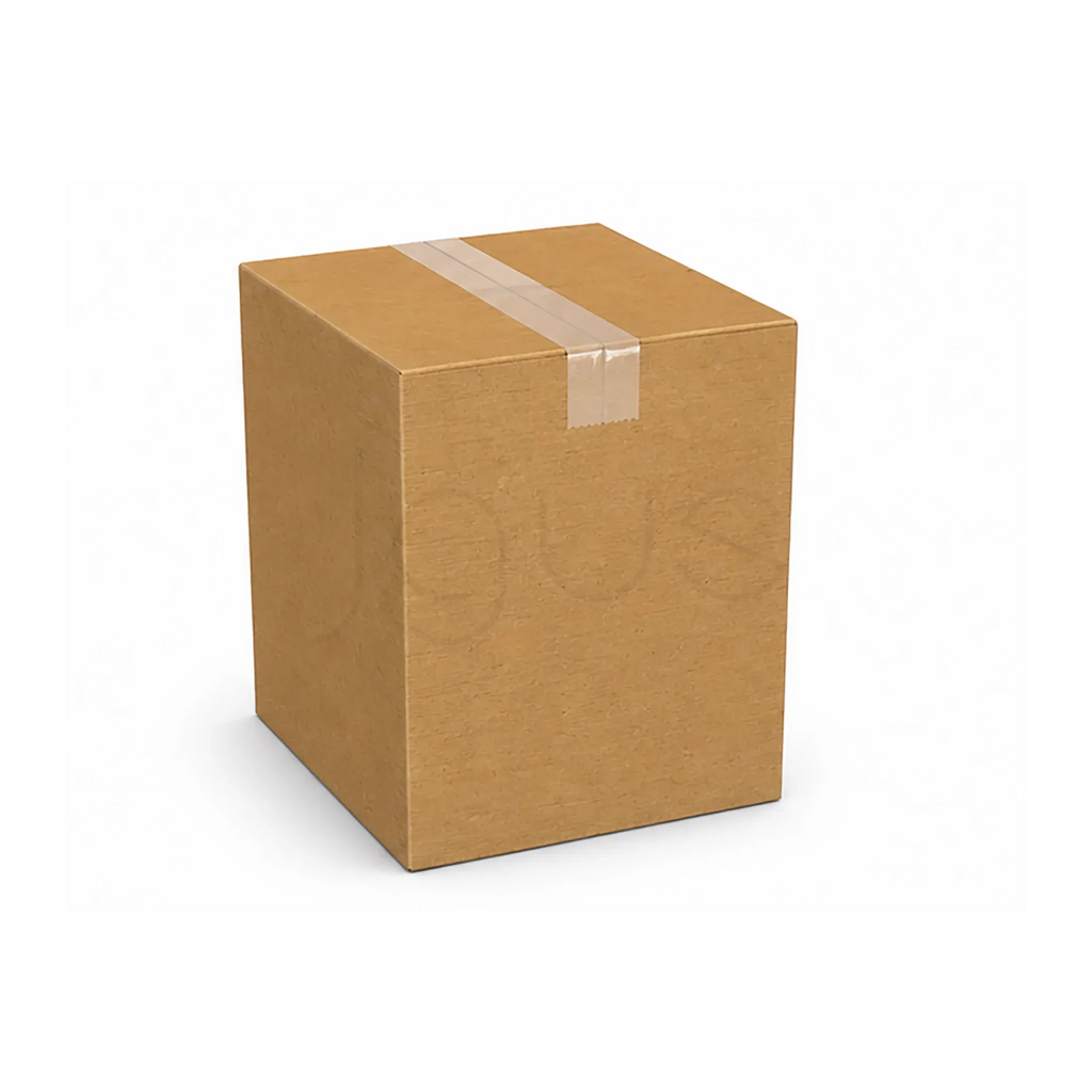 Brown cardboard box with tape on a white background