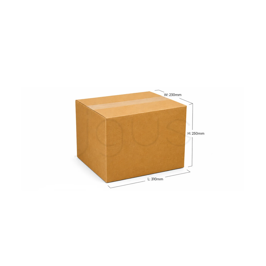 Cardboard box with dimensions on a white background