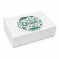 A white rectangular gift box with a green 'Happy Onam' decorative illustration printed on the lid, shown on a clean white background.
