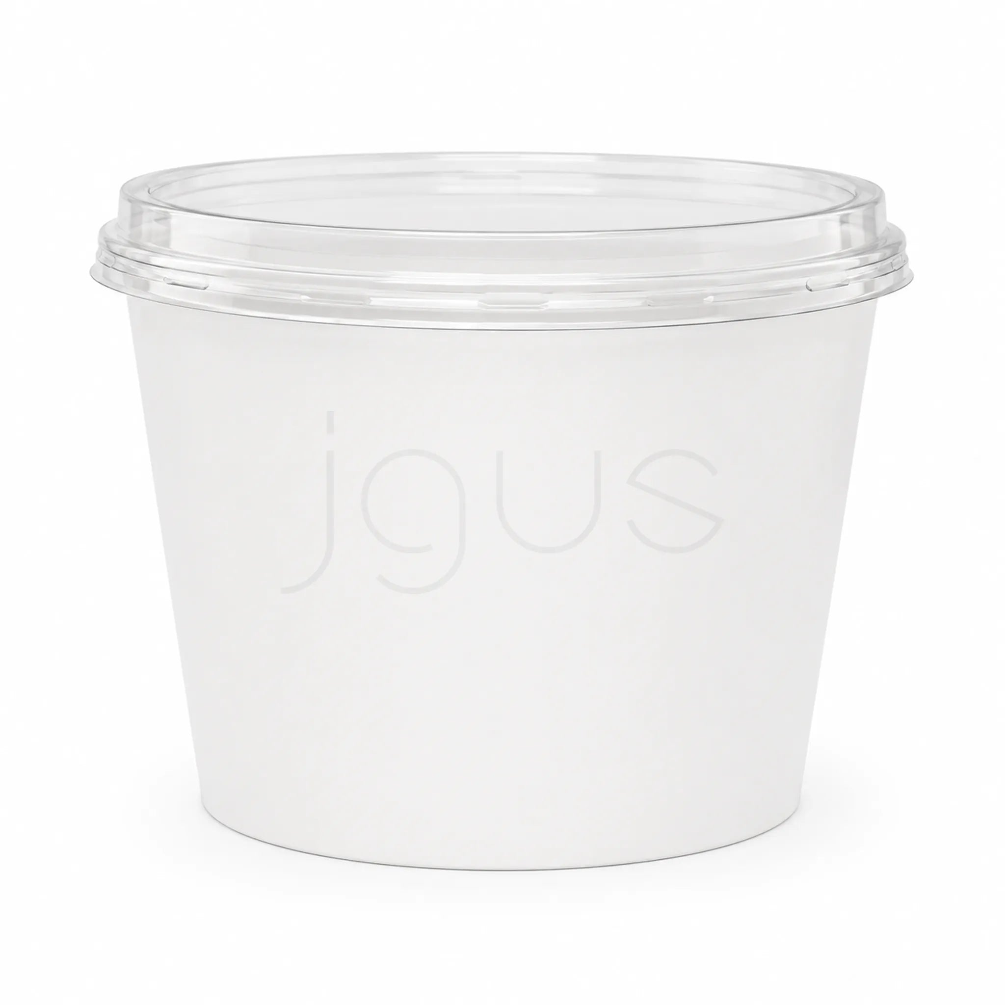 A paper bowl with a transparent PET lid, set against a plain white background.